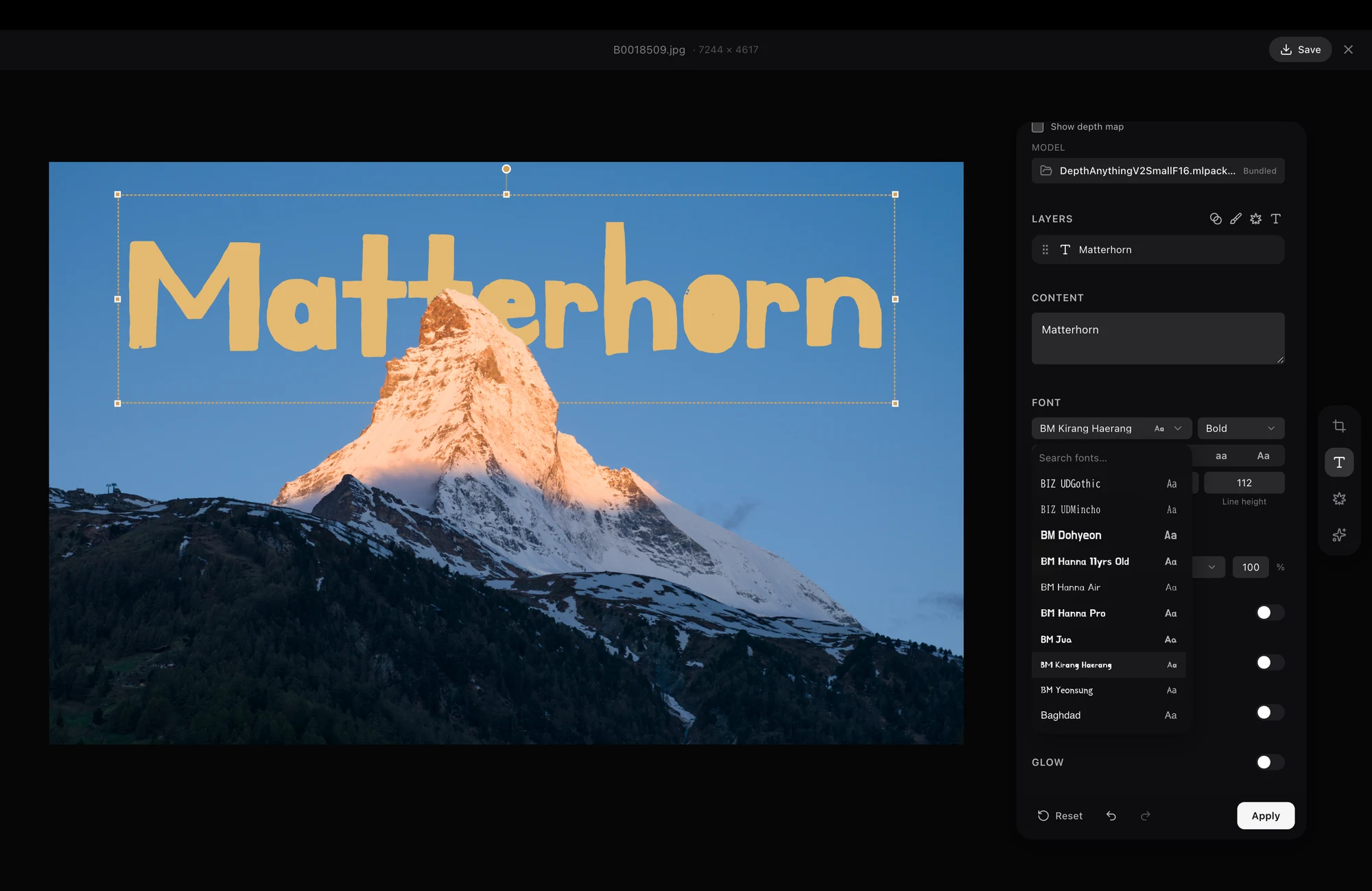AfterFrame depth-aware text editor in English