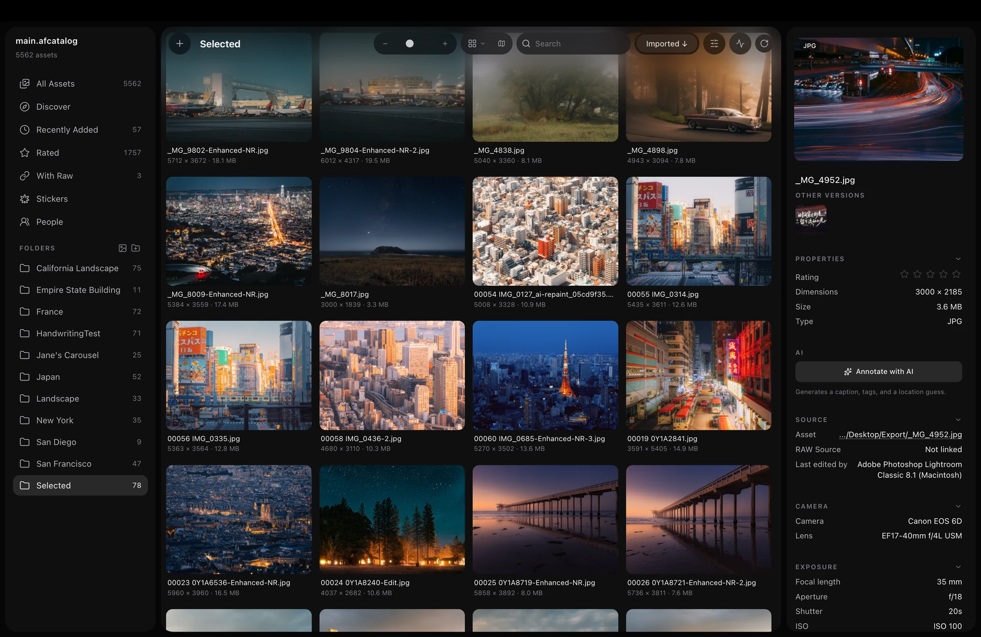 AfterFrame photo catalog in English