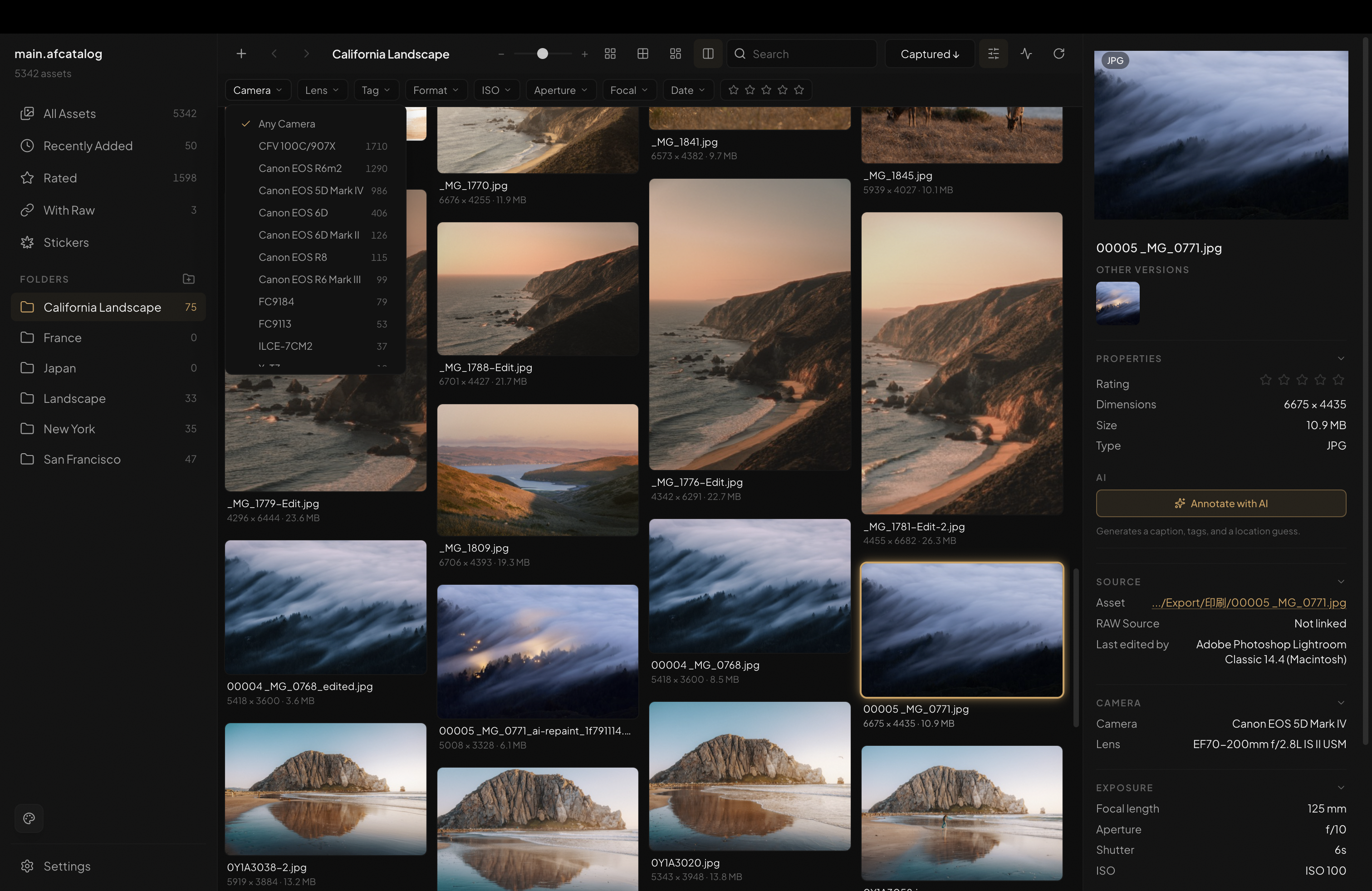 AfterFrame photo filters and metadata in English