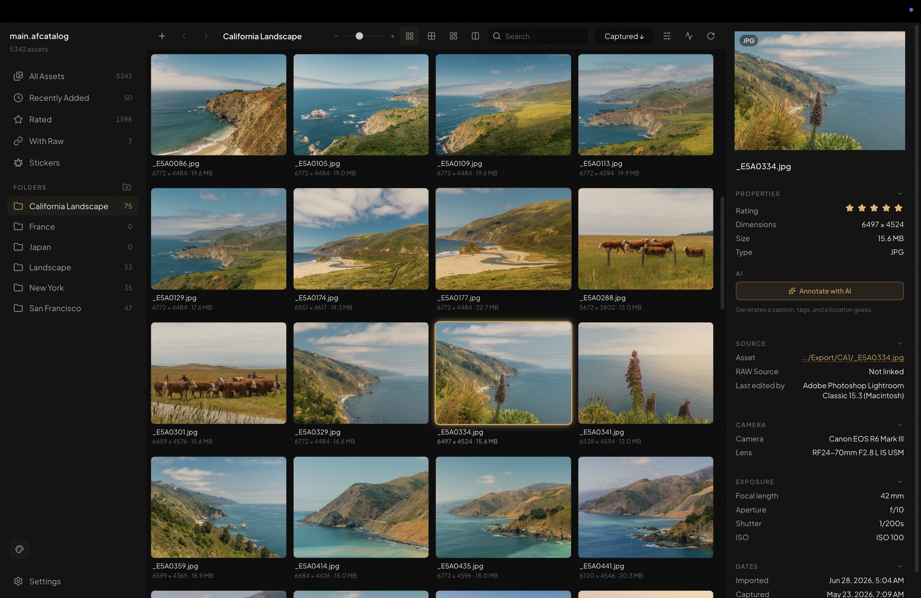 AfterFrame photo catalog in English